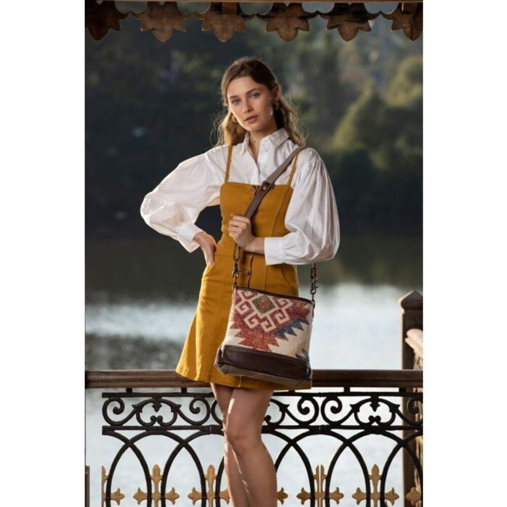 Myra Bag Handmade Thrill Shoulder Bag Upcycled Canvas & Cowhide Leather